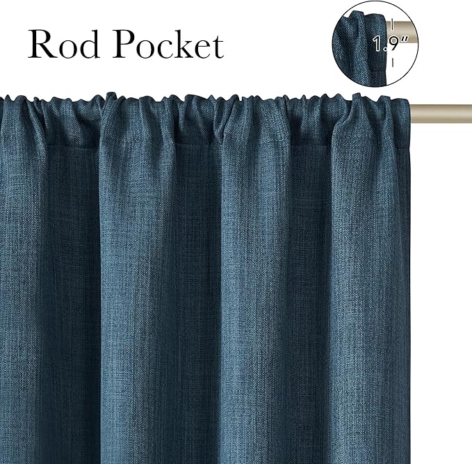 NICETOWN Stone Blue Faux Linen Room Darkening Rod Pocket Curtains 63 inch Length, W42 x L63, Light Blocking Thermal Insulated Noise Reducing Drapes for Bedroom Living Room Farmhouse Decor, 2 Panels