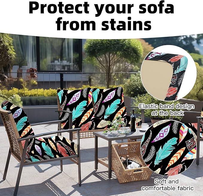 8Pcs Outdoor Cushion Covers, Patio Cushion Covers,Stretch Elastic Slipcovers, Replacement Washable & Reusable Furniture Protector for Patio Couch(Dream Feather,8PCS)
