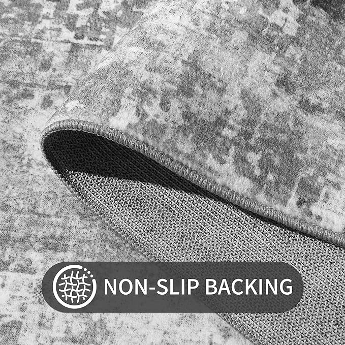Ompaa Runner Rug for Hallways Kitchen Runner Rug Non Slip 2'6''x8' Washable Grey Long Runner Rugs with Rubber Backing Soft Abstract Carpet Runner for Entryway, Kitchen, Bedroom, Bathroom