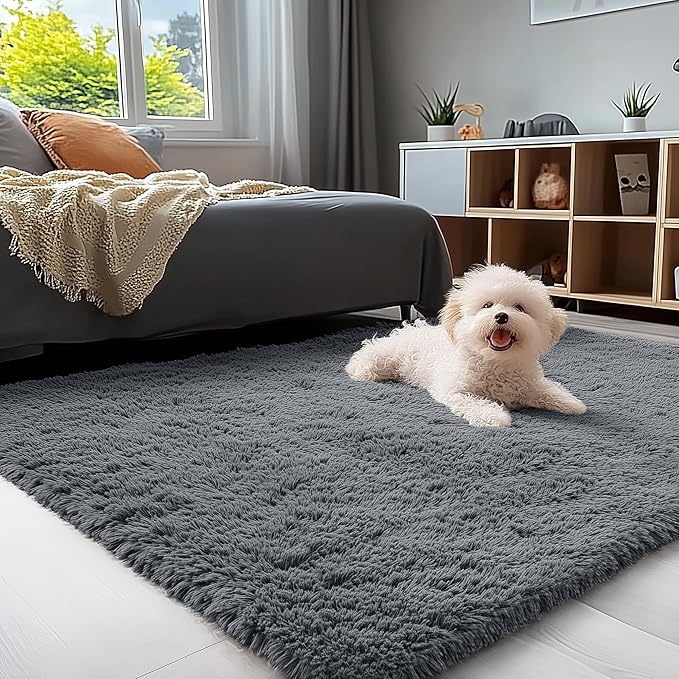 OLANLY 4x4 Machine Washable Accent Rug, Soft Fluffy Shaggy Area Rug for Bedroom, Living Room, Indoor Floor Carpet for Kids, Nursery, Home Decor, Grey