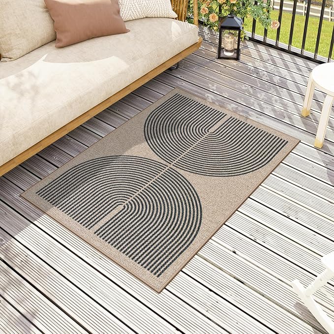 Lahome Enfys Rainbow Easy Jute Rug, 32"x48" Outdoor Mat Non Slip Door Mat Indoor Entrance, Farmhouse Neutral Lightweight Non Shedding Low Pile Throw Rug for Kitchen Entry Foyer