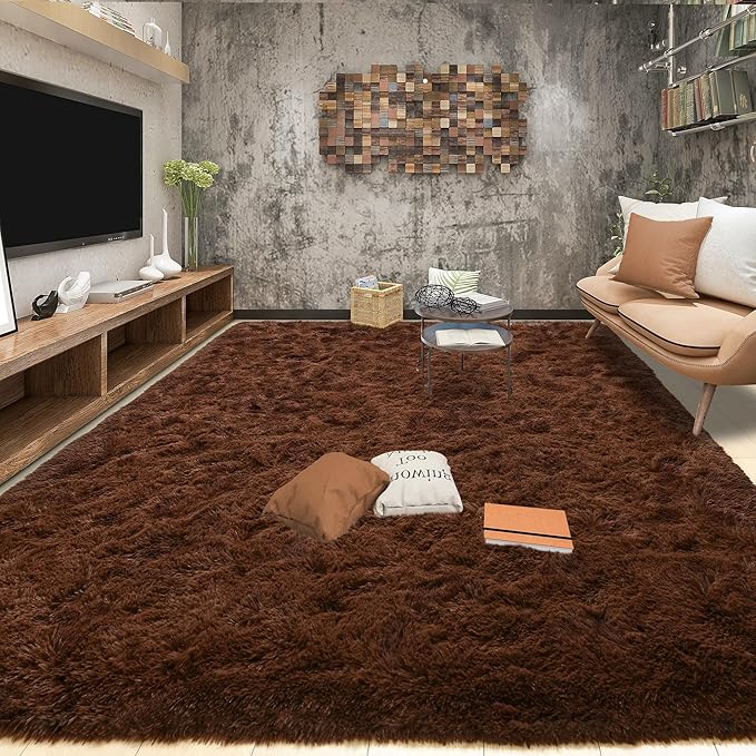Tepook Super Soft Fluffy Rugs for Bedroom, Shag 5x8 Area Rugs for Living Room, Modern Shaggy Rug Fuzzy Carpets for Kids, Plush Indoor Nursery Home Decor Rug with Non-Slip Bottom, Brown