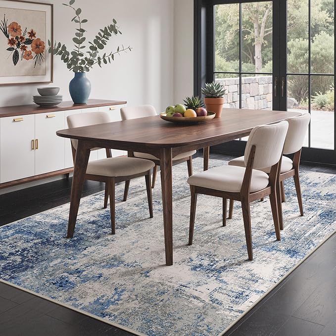 BEIMO Area Rugs 8x10 for Living Room Bedroom, Modern Abstract Machine Washable Rug, Large Soft Low Pile Floor Carpet with Non Slip Backing for Dining Room, Blue