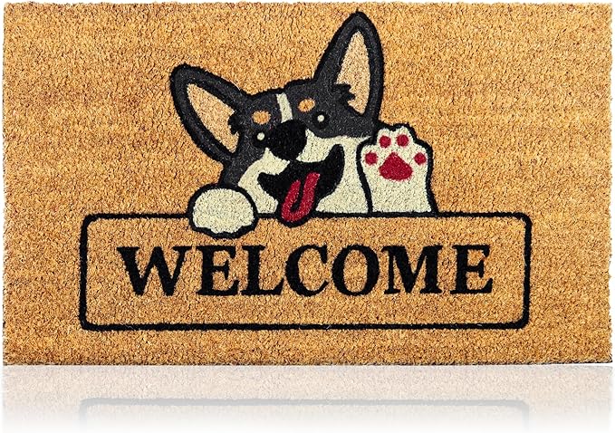 Welcome Dog - 17"x29" - Coir Door Mat with Heavy Duty Backing - Welcome Mats for Entryway, Porch - Anti-Slip PVC & Coconut Fiber Surface - Natural Home Accessories, Minimalist Original Design