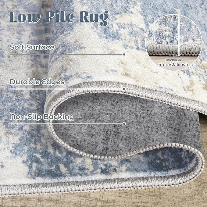 XLUEZ 10x14 Area Rugs for Living Room, Washable Modern Abstract Large Area Rug Neutral Soft Non Slip Kids Rug Stain Resistant Indoor Carpet for Bedroom Dining Room Playroom Home Office(Blue, 10'x14')
