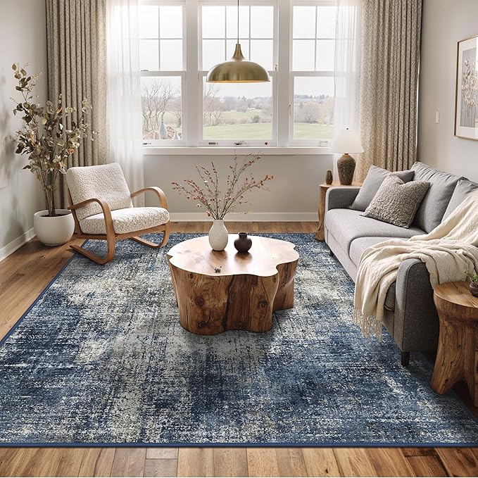 BEIMO Area Rugs 9x12 for Living Room Bedroom, Modern Abstract Machine Washable Rug, Large Soft Low Pile Floor Carpet with Non Slip Backing for Dining Room, Blue&Gray