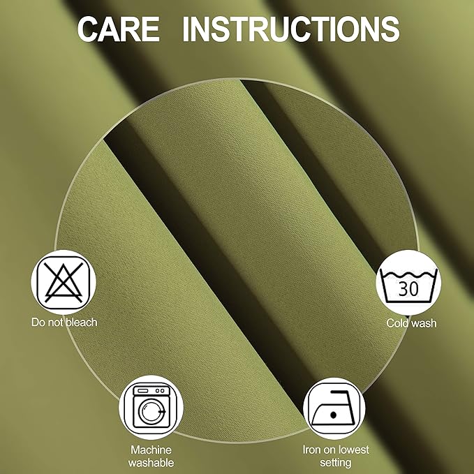 LEMOMO Blackout Curtains 52 x 45 inch/Olive Green Curtains Set of 2 Panels/Thermal Insulated Room Darkening Bedroom Curtains