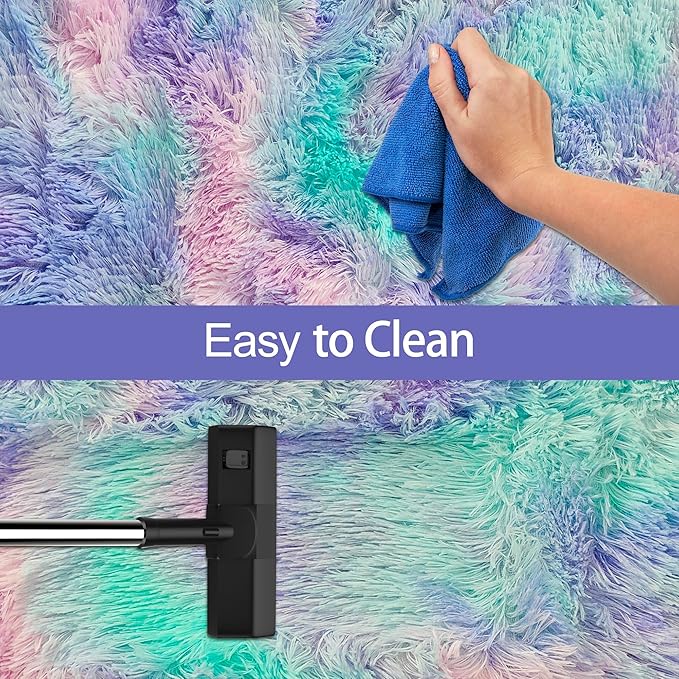 Super Soft Fluffy Living Room Area Rug 3x10 ft Purple Rainbow Tie-Dyed Shaggy Furry Carpet Washable Non-Slip Carpets Bedroom Bedside Nursery Rug Cute Colorful Room Decor for Girls