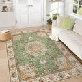 Area Rug 5x7 Washable Rug, Vintage Boho Medallion Rugs Non-Slip Soft Low Pile Large Distressed Rug Indoor Retro Carpet for Living Room Bedroom Dining Room Home Office (Vintage Green, 5'x7')