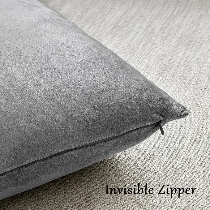 GIGIZAZA 16x16 Velvet Small Pillow Covers,Set of 2 Dark Grey Throw Pillows Modern Covers for Living Room Decorative Luxury Solid Couch Sofa Square Pillow Cases