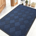OLANLY Front Door Mat Outside Entrance 47x32, Absorbent, Heavy Duty Sturdy Natural Rubber Doormat Indoor Outdoor, Stain Fade Resistant, Non-Slip Low Profile Floor Mat for Entryway, Navy Blue Diamond