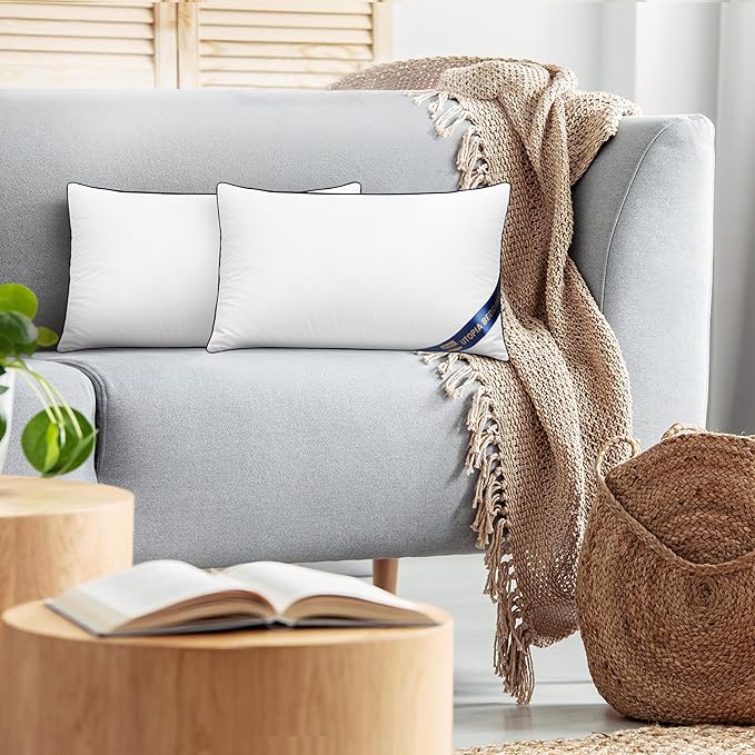 Utopia Bedding Throw Pillow Inserts (Pack of 2, White), 12 x 20 Inches Decorative Indoor Pillows for Sofa, Bed, Couch, Cushion Sham Stuffer