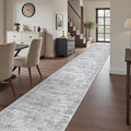 Washable Runner Rug 2.5x14, Non-Slip Long Hallway Runner for Entryway, Soft Vintage Kitchen Mats for Floor, Abstract Dining Room, Bedroom, Living Room Rugs(2.5'x14', Grey/Ivory)