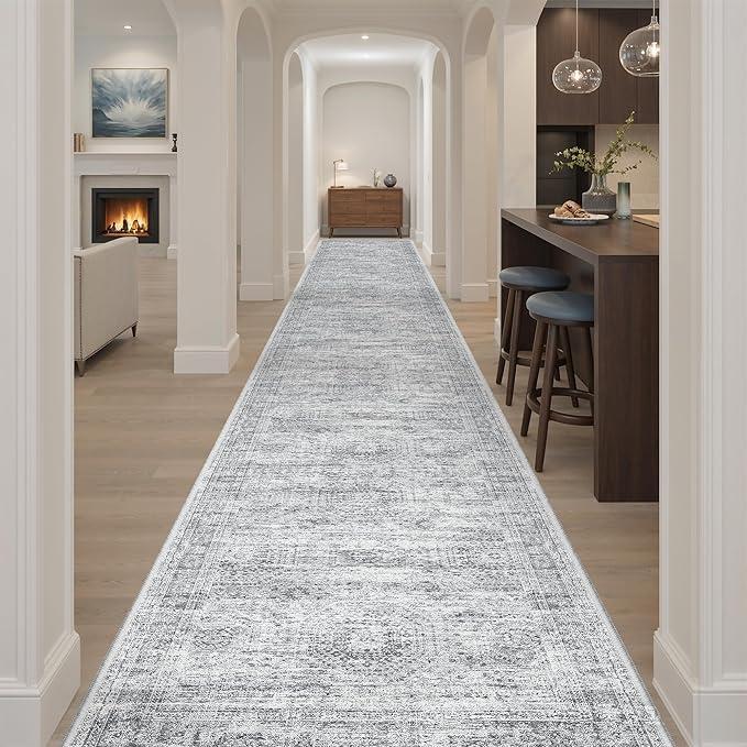Soalmost 3x20 Hallway Runner Rug - Extra Long Carpet Runners for Hallways 20ft Non Slip Stain Resistant Rugs Runner for Living Room Bedroom 20 Feet Floor Carpet for Kitchen, Grey