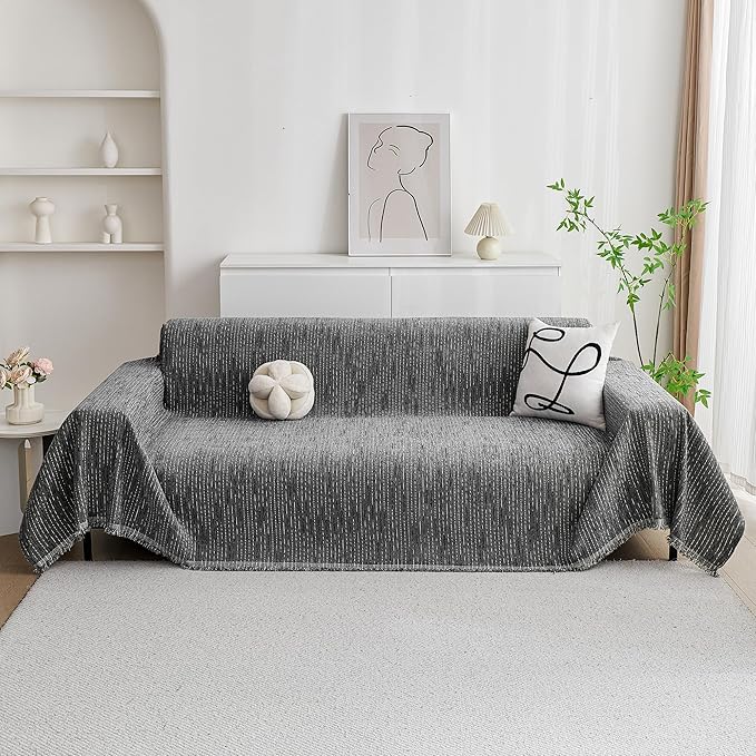MYSKY HOME Couch Covers for Sofa, Dog Couch Cover Protector, Dark Grey Lines Sofa Covers for Sectional L Shape, Pets Couch Throw Cover Washable Durable Large Couch Cover for Dogs, Cats, 71"X102"