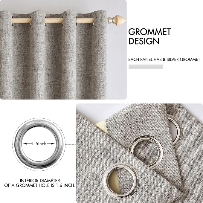 MIULEE 100% Blackout Linen Textured Curtains for Bedroom Solid Thermal Insulated Warm Taupe Grommet Room Darkening Curtains & Drapes Luxury Decor for Living Room Nursery 42 x 90 Inch (2 Panels)