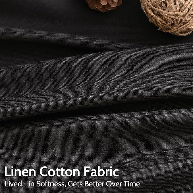 Vintage Black Linen Curtains for Living Room 72 Inches Long Light Filtering Semi Sheer Curtain Back Tab and Rod Pocket Privacy Luxury Gothic Vintage Decor Drapes for Bedroom Office 52x72, 2 Panels