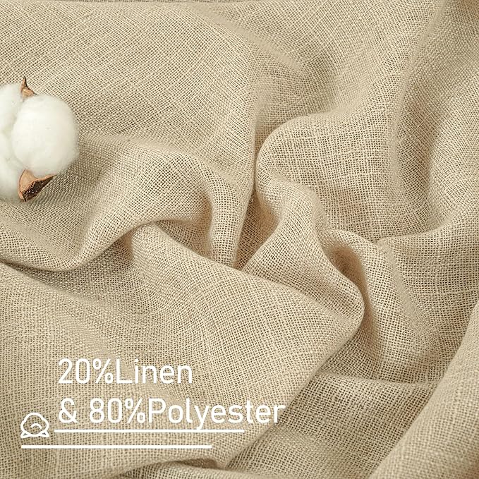 LAMIT Light Filtering Sheer Linen Curtains 102 inches Long, Linen Textured Semi Sheer Back Tab and Rod Pocket Natural Boho Drapes for Living Room/Farmhouse, 2 Panels, Linen, 52 x 102 Inch