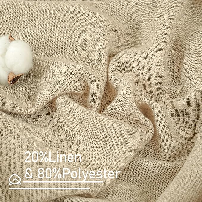 LAMIT Semi Sheer Window Linen Curtains 54 Inch Length, Light Filtering Panels Back Tab and Rod Pocket Neutral Drapes for Bedroom/Living Room, Linen, 2 Panels, 34 x 54 Inch