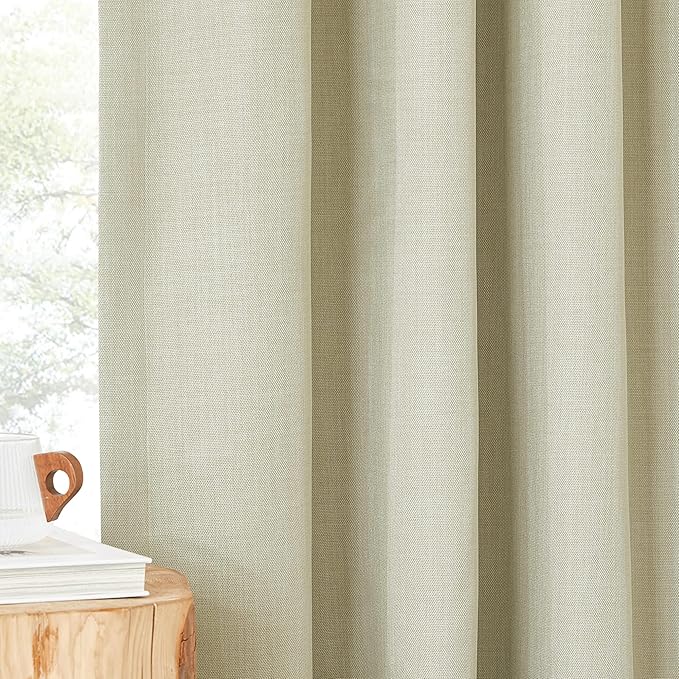 NICETOWN Room Darkening Bedroom Curtains 84 inches Long, Pinch Pleated Curtains Faux Linen Blend Light Blocking Noise Canceling Thermal Drapes for Living Room, Linen Beige, W52 x L84, 2 Panels