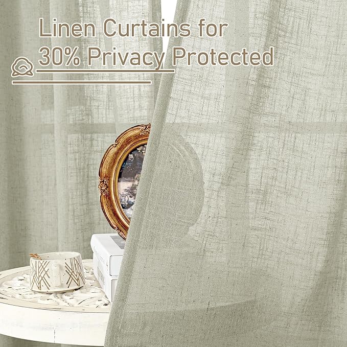 LAMIT Light Filtering Linen Curtains 72 inches Long for Bedroom, Linen Textured Semi Sheer Back Tab and Rod Pocket Boho Drapes for Window/Living Room, Sage Grey, 2 Panels, 34 x 72 Inch