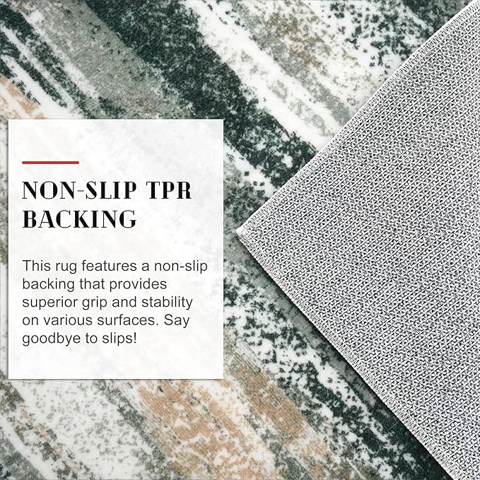 Lansny Modern Abstract Hallway Runner Rug, Forest Green Washable Kitchen Runner Non-Slip Soft 2x8 Runner Rug Thin Print Faux Wool Carpet for Entryway Bedroom Laundry Room Indoor