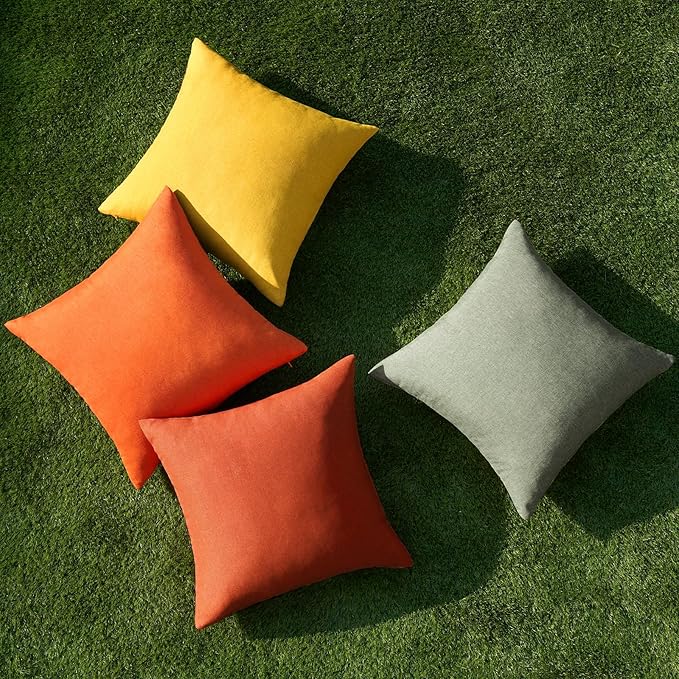 MIULEE Pack of 4 Decorative Outdoor Throw Pillow Covers Linen Waterproof Pillow Covers Farmhouse Cushion Cases for Halloween Patio Garden Tent Balcony Couch Sofa 18x18 inch Rust Green