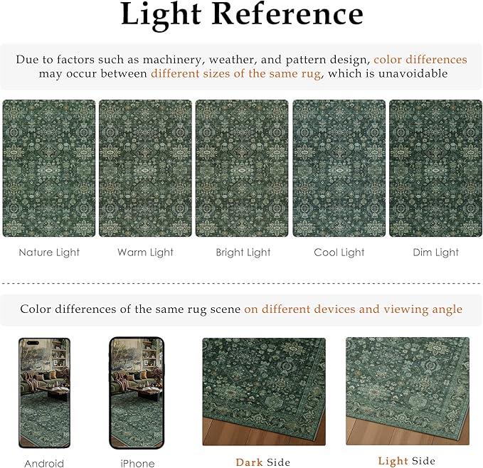 6x9 Washable Area Rug for Living Room Bedroom Vintage Green Carpet Soft Low Pile Traditional Retro Non Slip Throw Rug for Dining Room Entryway Indoor Dorm Kitchen