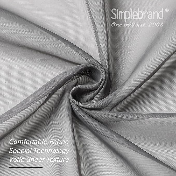 Simplebrand Grey Sheer Curtains 63 Inch Length 2 Panels, Rod Pocket Solid Color Window Sheer Curtain Panels, Elegant Curtains & Drapes for Living Room, Bedroom 2 Panels (Charcoal Grey, 42" W x 63" L)