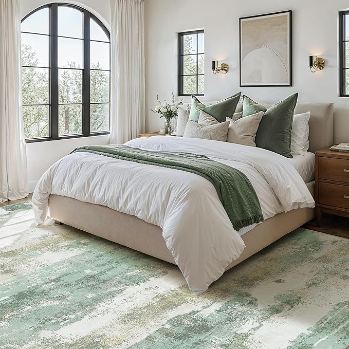 BEIMO Area Rugs 5x8 for Living Room Bedroom, Modern Abstract Machine Washable Large Light Green Rug Soft Rug, Low Pile Floor Carpet with Non Slip Backing for Dining Room