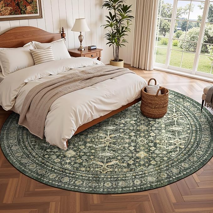 Lofus 6ft Area Rugs for Living Room, Green Washable Area Rug with Non-Slip Backing,Soft Boho Carpets for Bedroom Dining Room Home Office Indoor Nursery