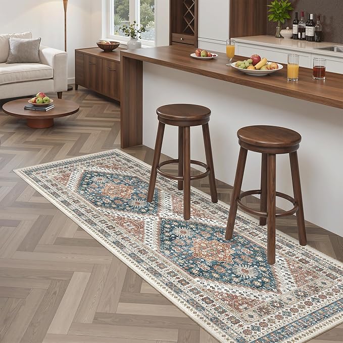 Madane Washable Runner Rug - 2x6 Rug Runners for Hallways 6 Feet Non Slip Vintage Kitchen Runner Rug Ultra-Thin Bathroom Runner Rugs Carpet Laundry Room Bedroom (2x6ft, Navy Blue)