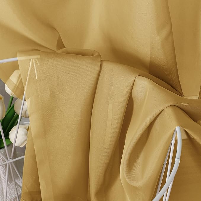 Chyhomenyc Gold Sheer Curtains 36 inch Length 2 Panels Set, Light Filtering Voile Rod Pocket Short Window Curtians for Bathroom Living Room Farmhouse Small Windows, Each 42Wx36L in, 2PCS, Gold