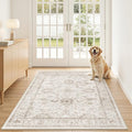 Madane 3x5 Area Rugs for Entryway,Washable Vintage Low Pile Non-Slip Throw Area Rugs, Accent Rug Floral Print Indoor Mat for Bedside Living Room Kitchen Bedroom, Brown/Ivory