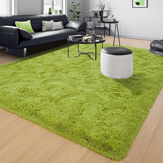 Tepook Super Soft Fluffy Rug for Bedroom, Modern Shaggy Fuzzy Kids Rugs for Living Room, Plush Indoor Nursery Home Decor Dorm Carpet with Non-Slip Bottom, Grass Green, 5 X 8 Feet
