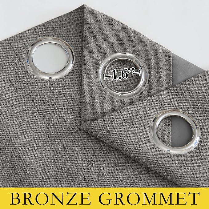 NICETOWN Grizzle Gray Vintage Linen 100% Blackout Curtains for Living Room, Thermal Insulated Curtains 102" Long, Noise Reducing Window Treatment Drapes for Hall Room, 52" Wide Per Panel, Set of 2