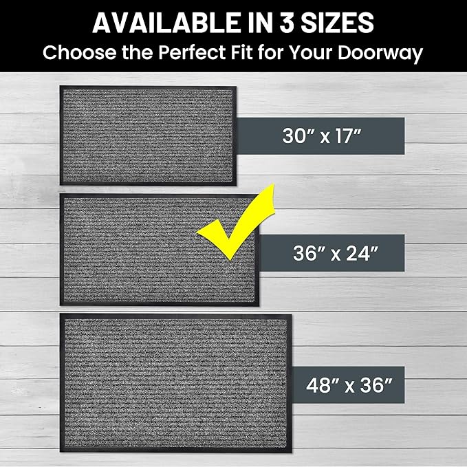 Sierra Concepts Front Door Mat Welcome Floor Mats - Entryway Indoor Outdoor Entrance Doormat, Patio, Porch, Muddy Shoe, Inside Outside Low Profile, Large 36x24 inches, 2-Pack Gray