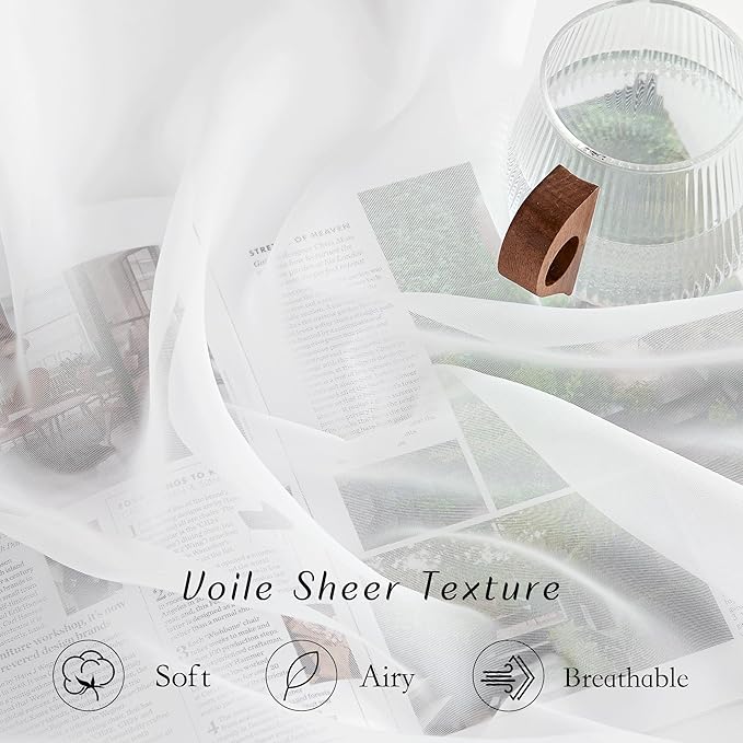 NICETOWN Airy Sheer Window Curtains 54 inch Length for Bedroom, Grommet Solid Ivory Voile Sheer Texture Soft Window Treatment for Bathroom/Living Room, W54 x L54, Set of 2