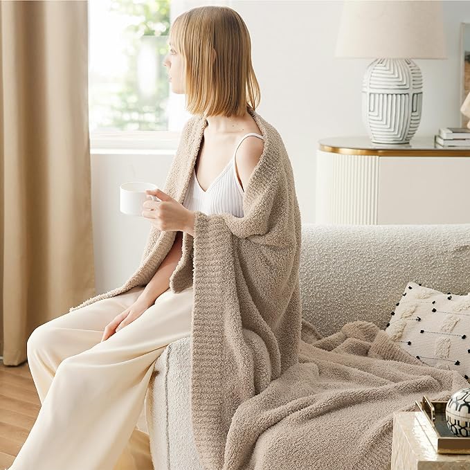 Bedsure Gentlesoft Cozy Knit Throw Blanket - Super Soft Fluffy Blanket for Couch, Bed, Sofa, Lightweight Warm All Season Plush Blankets, Mothers Day, Birthday Gifts for Women Men, Brown, 50x60 Inches
