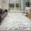 5x7 Area Rugs Blue Ivory Low Pile Indoor Washable Trendy Faded Style Rugs for Bedroom Living Room Dining Room Foldable Non-Slip Thin Print Mat