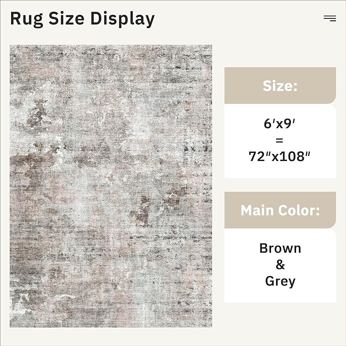6x9 Abstract Area Rugs for Living Room 6 x 9 Washable Grey Pink Non Slip Low Pile Rugs for Bedroom Dining Room Foldable Thin