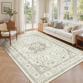 zesthome 5x7 Area Rugs, Machine Washable Rugs for Living Room, Bedroom,Stain Resistant Vintage Large Area Rug,Non-Slip Medallion Pattern Home Decor Rugs (Beige,5'x7')