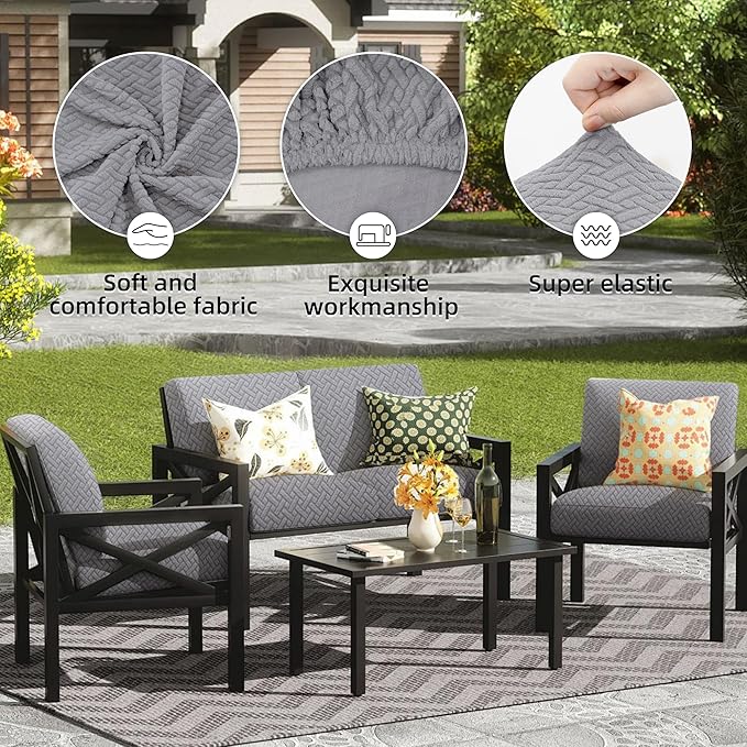 Outdoor Cushion Covers Set,14PCS Patio Furniture Couch Seat Slipcovers, Replacement for Sofa Sectional Chair(Cover，Only)