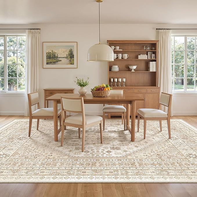 zesthome 10x12 Area Rugs,Stain Resistant Washable Rug,Ultra-Thin Rugs for Living Room,Bedroom,Non-Slip Backing Home Decor Large Area Rug (Cream/Beige,10'x12')