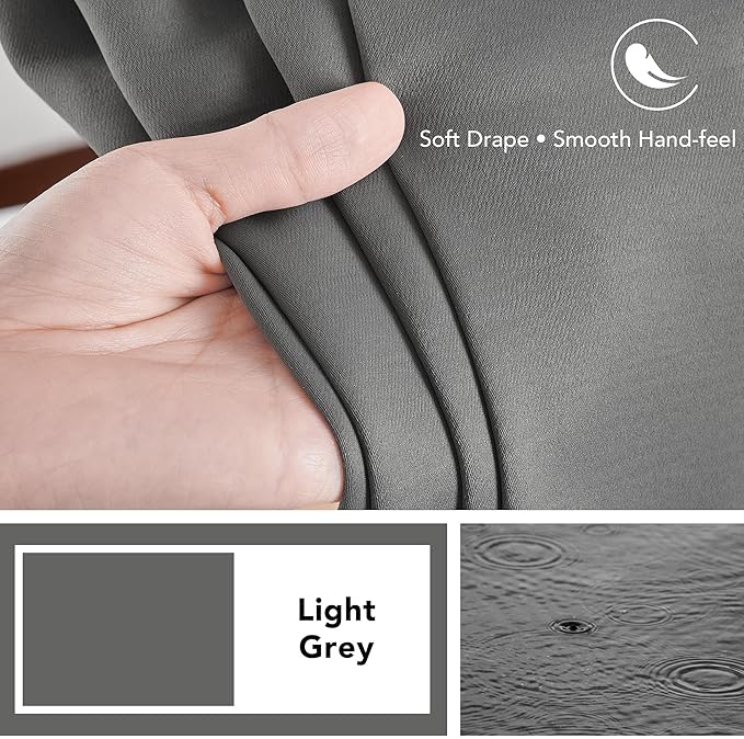 Deconovo Blackout Curtains, Thermal Insulated, W42 x L45 2 Panels, Back Tab, Machine Washable, Room-Darkening Drapes for Bedroom/Living Room Light Grey