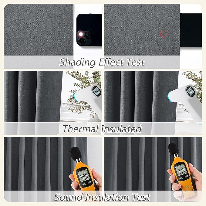 Guken 100% Blackout Curtains 102 Inch Length 2 Panels Set for Living Room Bedroom Back Tab Thermal Insulated Black Out Linen Drapes Room Darkening Blazer Grey,52x102