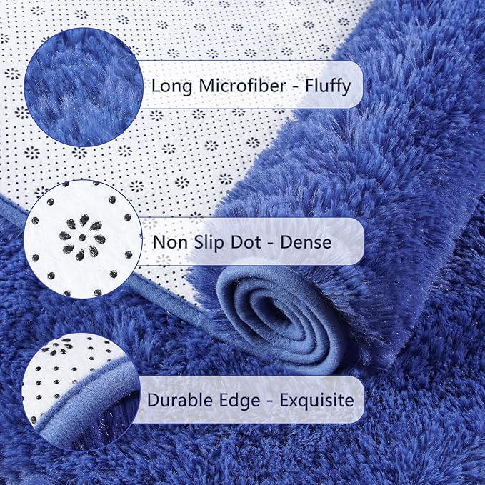 Chicrug Soft Runner Rug for Bedroom Living Room Plush Fluffy Rugs 2x6 Feet, Shag Furry Runner Rug Carpet Non Shedding for Nursery Children Kids Girls Room Home Decorative, Navy
