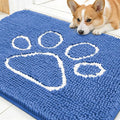 OLANLY Dog Door Mat for Muddy Paws 30x20, Paw Print Design, Absorbs Moisture and Dirt, Absorbent Non-Slip Washable Doormat, Quick Dry Chenille Mud Mat, Entry Indoor Entryway Carpet, Cornflower Blue