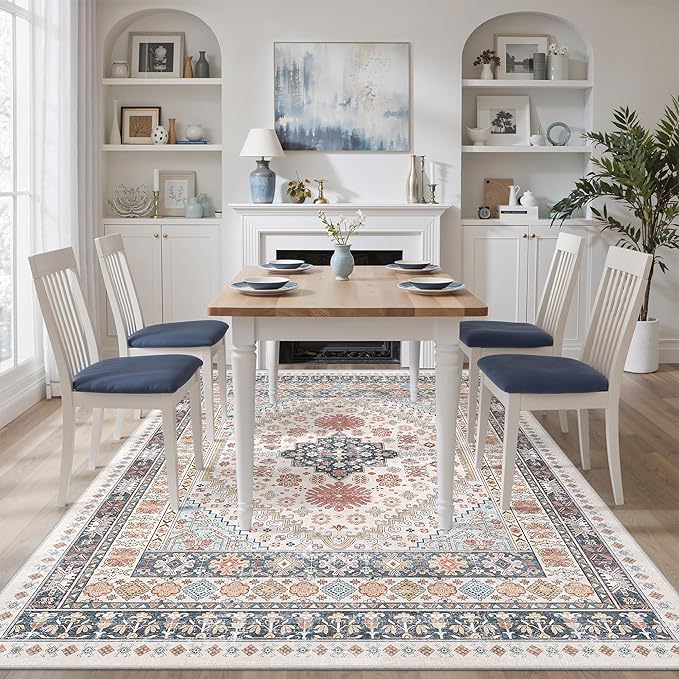 zesthome 5x8 Area Rugs for Living Room,Non-Slip Backing Washable Rugs,Vintage Large Area Rug，Stain Resistant Home Decor Rug (Multi,5'x8')