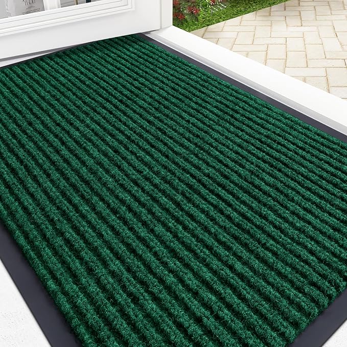 OLANLY Front Door Mat Indoor Outdoor Entrance, Waterproof Heavy Duty Doormat, Fade Resistant, Low Profile, Easy Clean Patio Porch Welcome Floor Mats for Entry, 33x21, Green